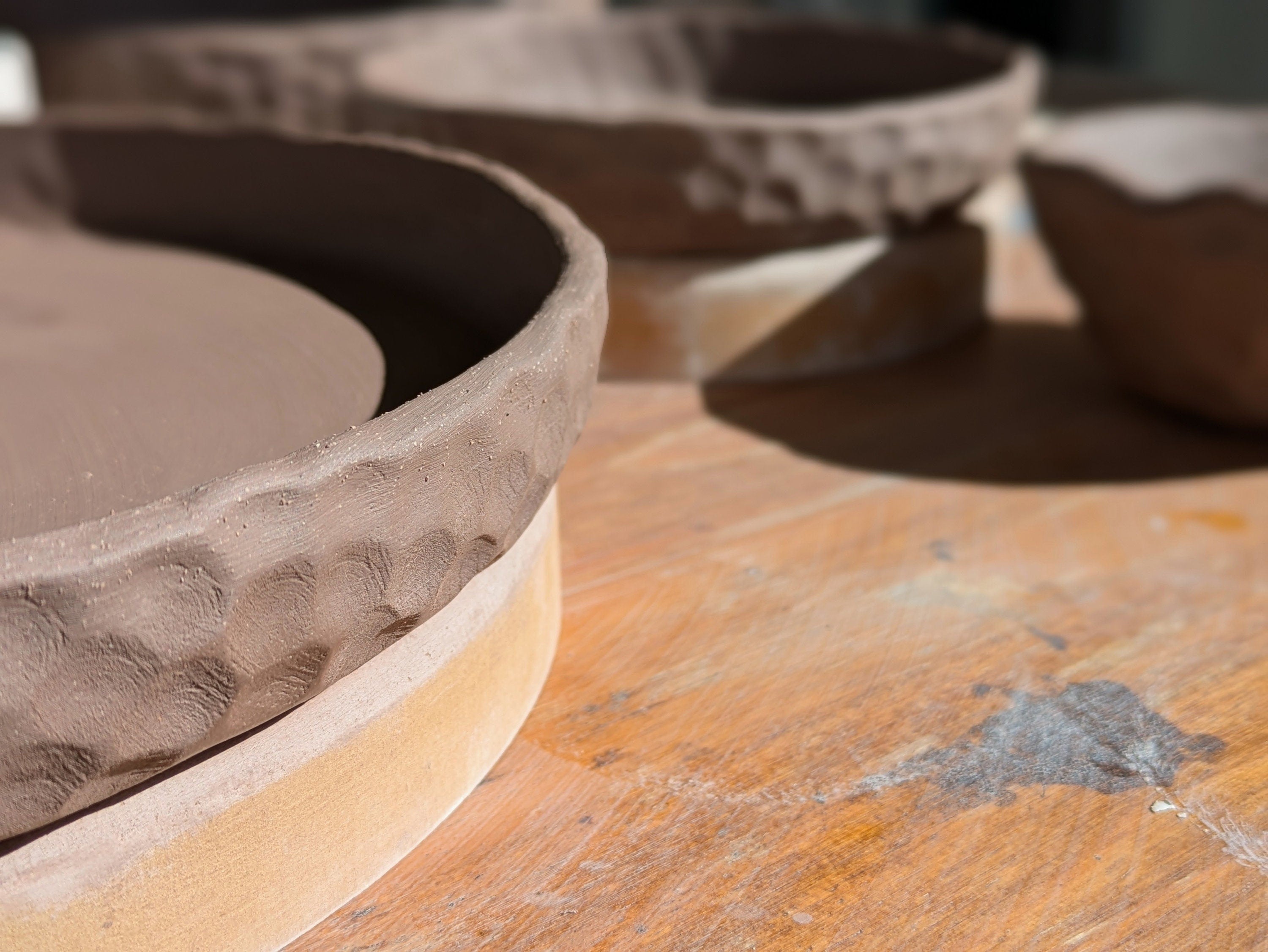 Ceramic Plates Nesting for Kitchen and Dining Handcrafted Tan White Speckled Rustic Textured Minimal Modern Farmhouse