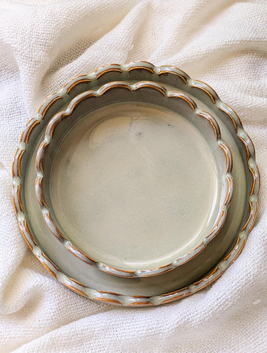 Ceramic Plate with Scalloped Edges Modern Design Opal Sage Handcrafted Dinnerware and Home Decor Modern Dinning Collection